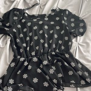 Black Printed Short Sleeve Blouse